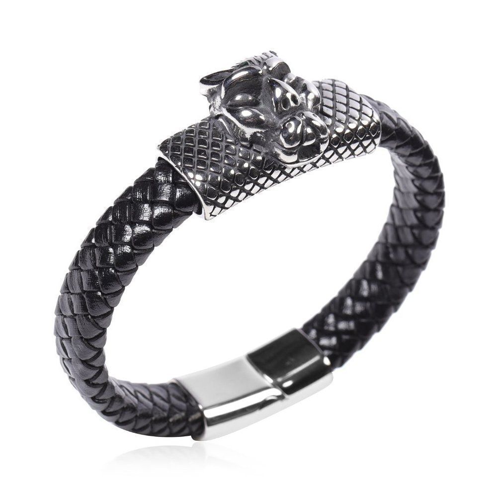 Leopard Bracelet Braided Leather Stainless Steel